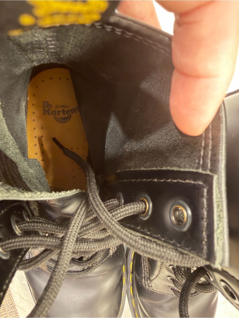 Dr. Martens Black Lace-Up Leather Combat Boots with Yellow Stitching - Picture 10 of 16